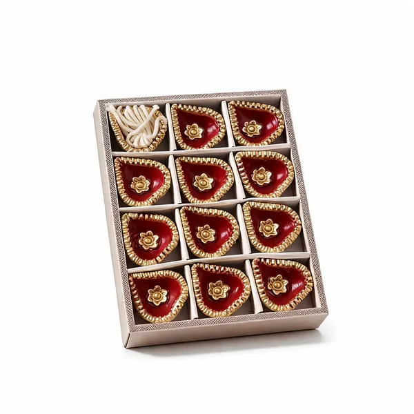 Terracotta_Festive_Gold_Embellished_Red_Diya_Set_With_Cotton_Wicks_-_Pack_of_2