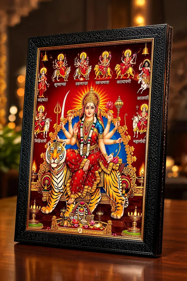 Pvc_Frame_Devotional_Navdurga_Multicolor_Framed_Wall_Art