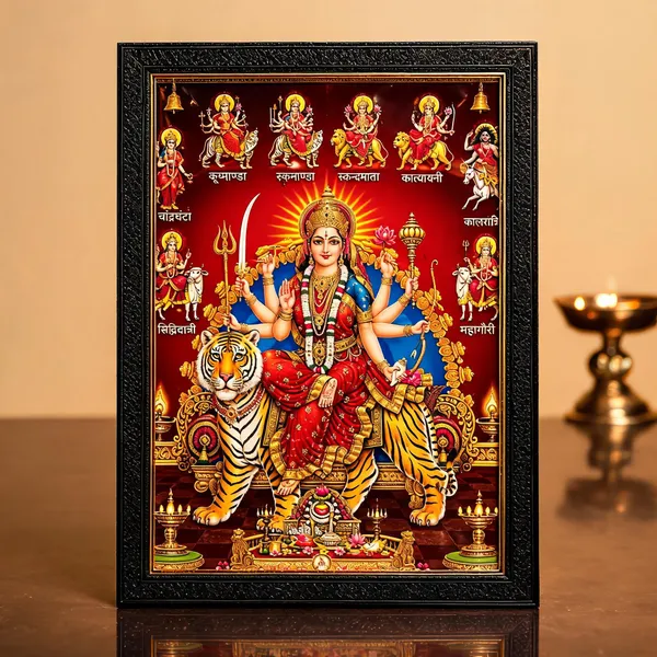 Pvc_Frame_Devotional_Navdurga_Multicolor_Framed_Wall_Art