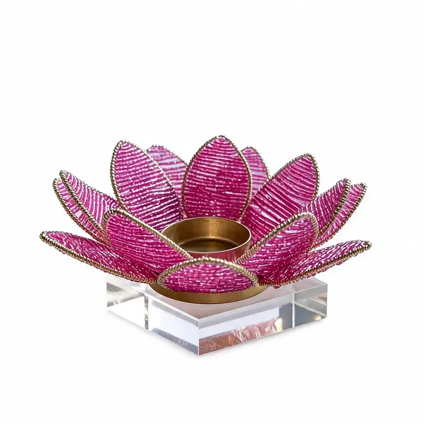 Metal_Traditional_Lotus_Pink_Beaded_Tealight_Holder