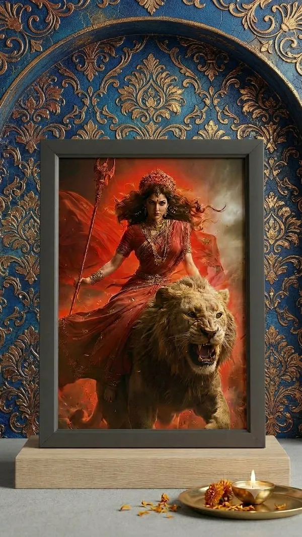 Wooden_Devotional_Goddess_Durga_Framed_Wall_Art