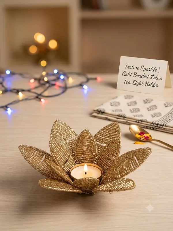 Brass_Lotus_Design_Pink_Beaded_Tealight_Holder