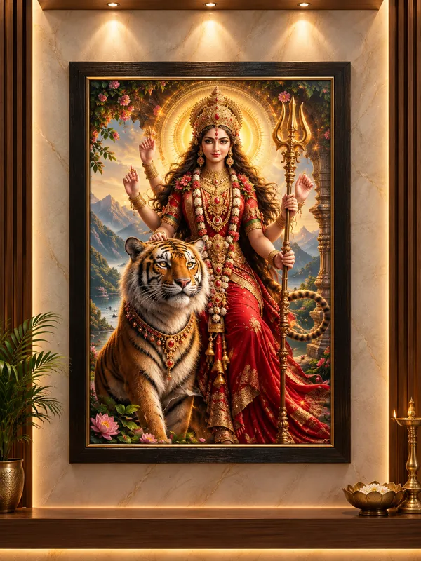 Framed_Devotional_Durga_Tiger_Wall_Art