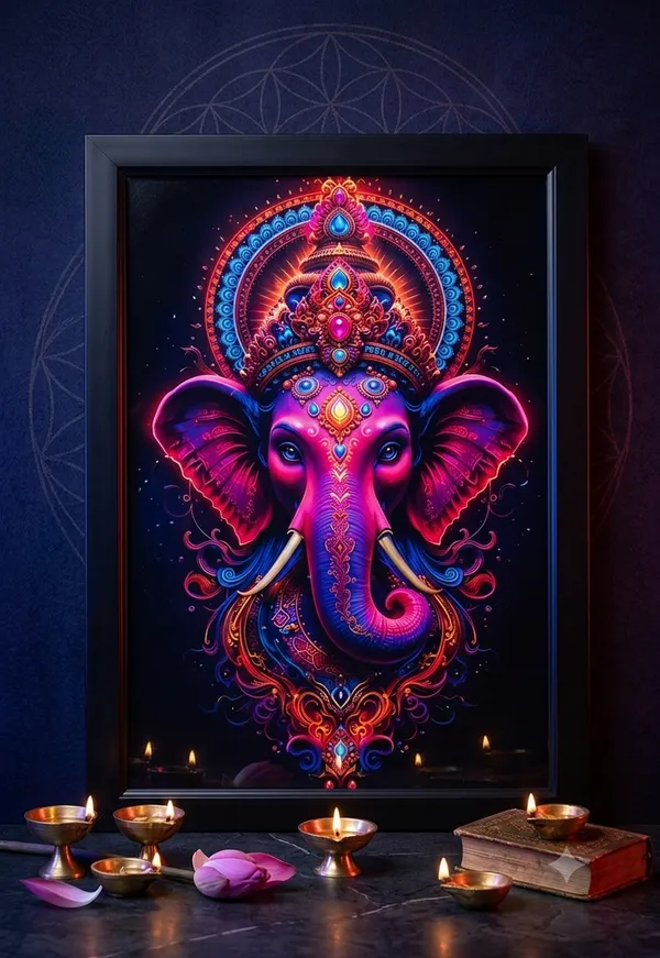 Framed_Colorful_Ganesha_Religious_Wall_Art