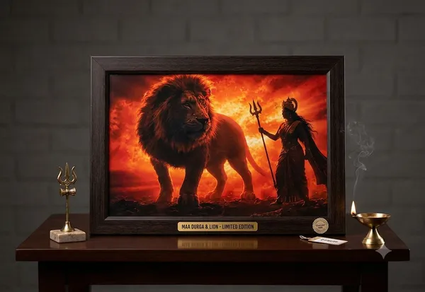Wood_Religious_Maa_Durga_Lion_Framed_Painting