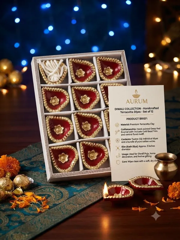 Red_Embellished_Festive_Diya_Set_With_Cotton_Wicks