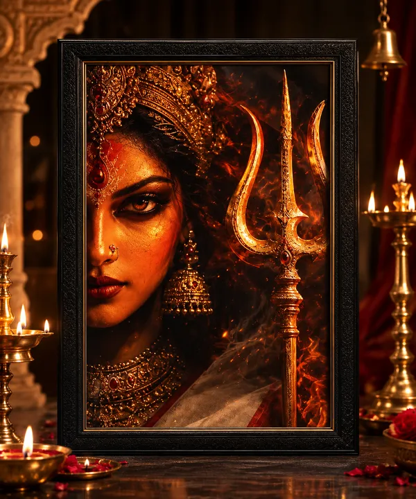 Textured_Frame_Devotional_Goddess_Trishul_Wall_Art