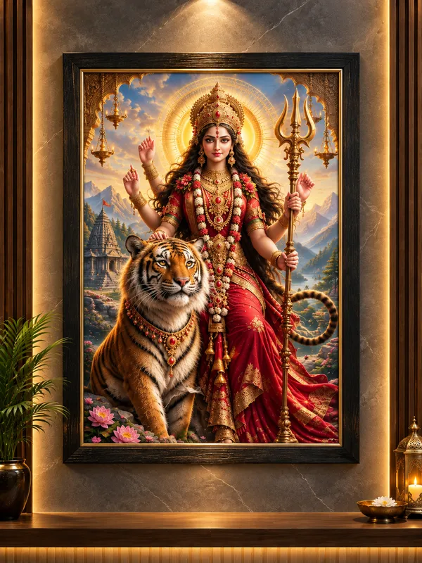Framed_Devotional_Durga_Tiger_Wall_Art