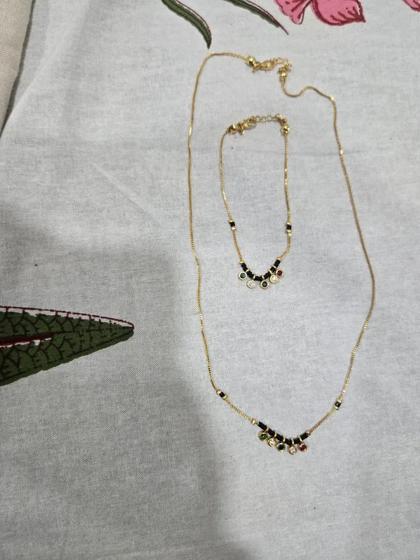 Gold_Tone_Beaded_Necklace_And_Anklet_Set_for_Women