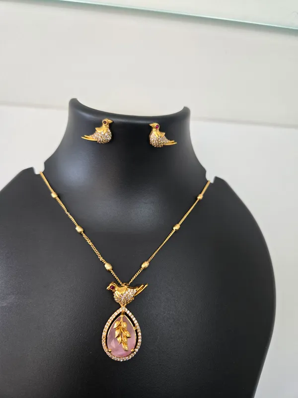 Gold_Tone_Peacock_Pendant_Necklace_And_Earrings_Set