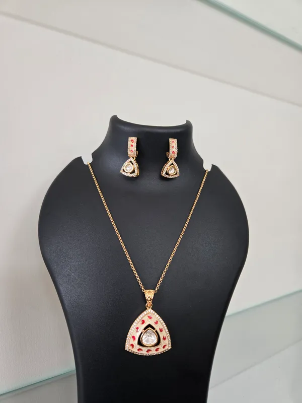 Gold_Tone_Pendant_Necklace_And_Earrings_Set_for_Women