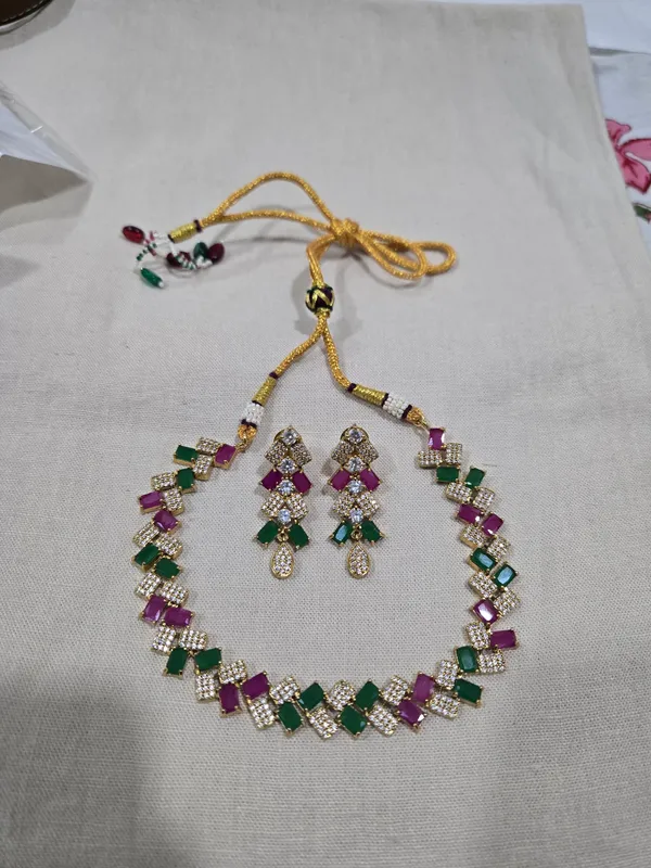 Gold_Tone_Multicolor_Stone_Necklace_And_Earring_Set_for_Women
