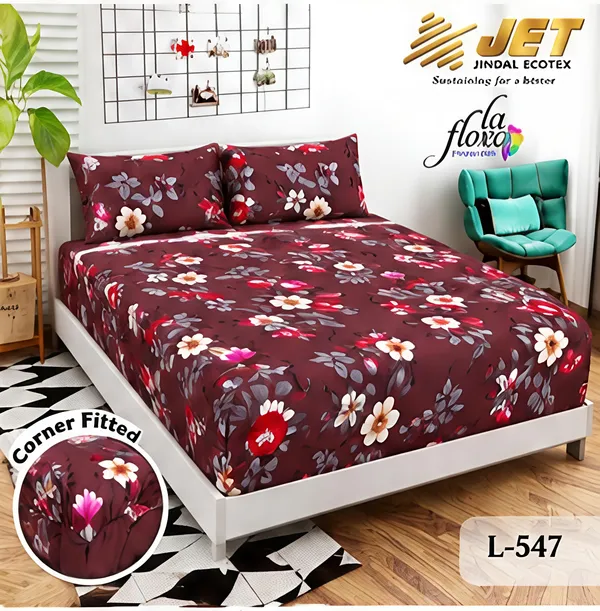 Cotton_Polyester_Blend_Burgundy_Floral_Print_Fitted_Bedsheet