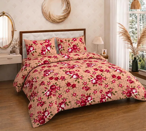 Cotton_Polyester_Blend_Beige_Floral_Print_Double_Bedsheet