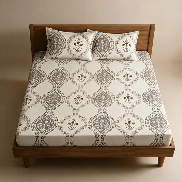 Cotton_Polyester_Blend_White_Floral_Paisley_Print_Fitted_Bedsheet
