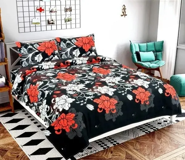 Cotton_Polyester_Blend_Black_Floral_Print_Double_Bedsheet