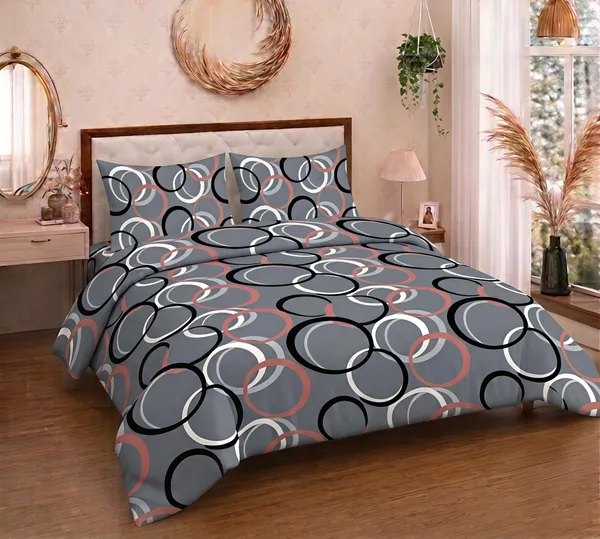 Cotton_Polyester_Blend_Grey_Geometric_Circle_Print_Double_Bedsheet
