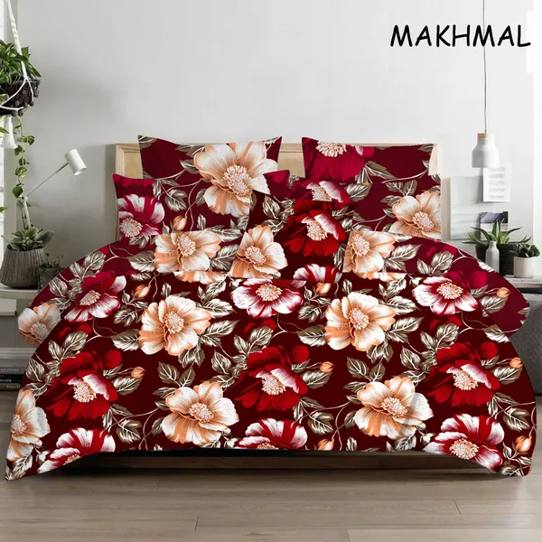 Maroon_Floral_Print_Bedsheet_With_Pillow_Covers