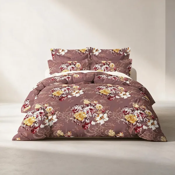 Cotton_Polyester_Blend_Mauve_Floral_Print_Double_Bedsheet