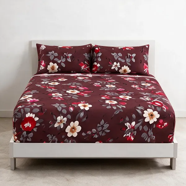 Cotton_Polyester_Blend_Burgundy_Floral_Print_Fitted_Bedsheet
