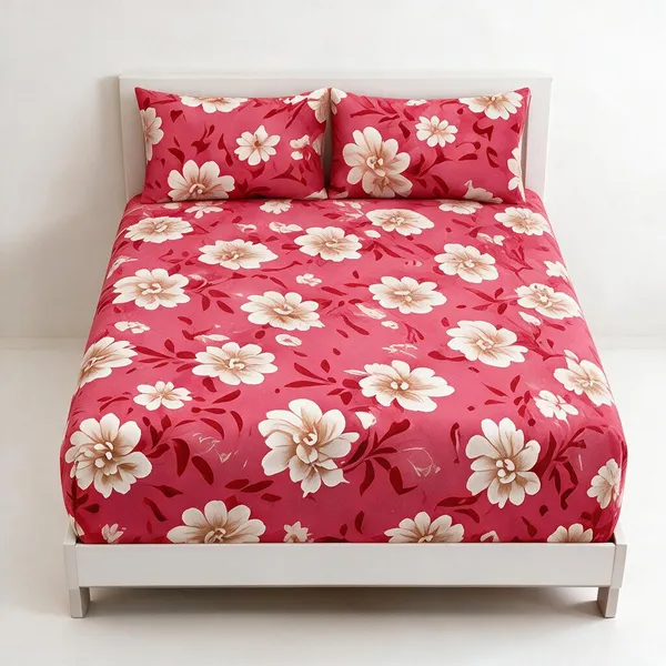 Cotton_Polyester_Blend_Red_Floral_Print_Corner_Fitted_Double_Bedsheet