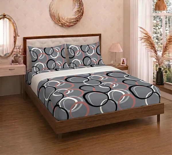 Cotton_Polyester_Blend_Grey_Geometric_Circle_Pattern_Fitted_Bedsheet