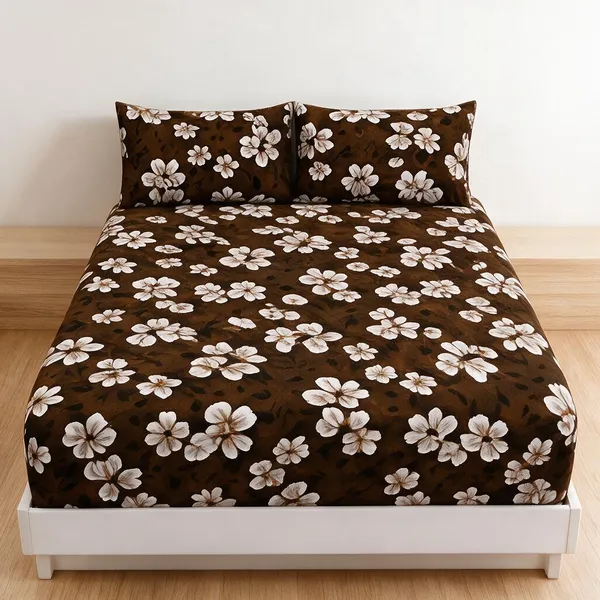 Cotton_Polyester_Blend_Brown_Floral_Print_Fitted_Bedsheet