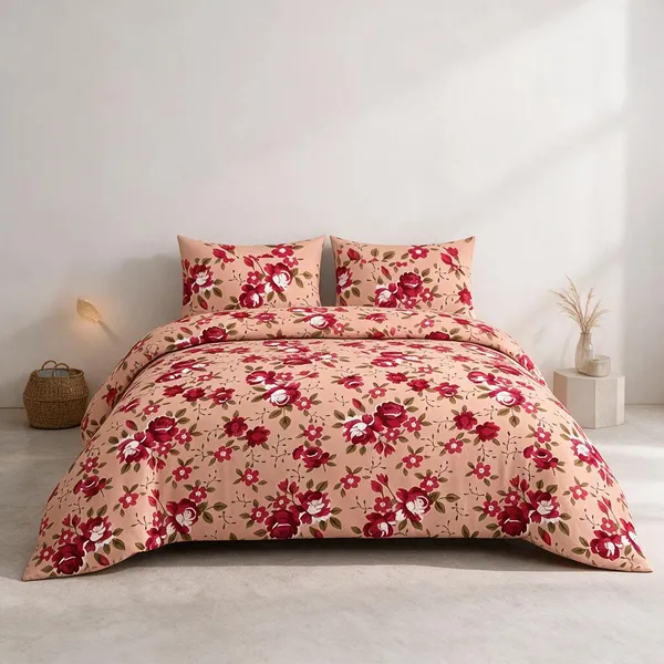 Cotton_Polyester_Blend_Beige_Floral_Print_Double_Bedsheet