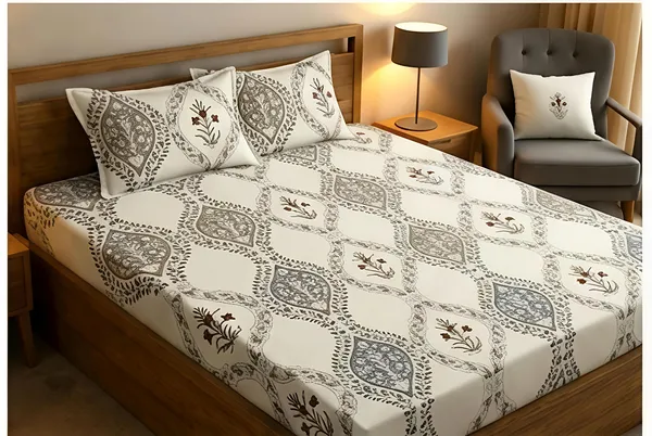 Cotton_Polyester_Blend_White_Floral_Paisley_Print_Fitted_Bedsheet