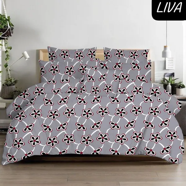 Grey_Floral_Print_Double_Bed_Sheet_Set