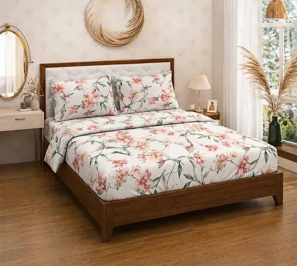 Cotton_Polyester_Blend_White_Floral_Print_Fitted_Bedsheet