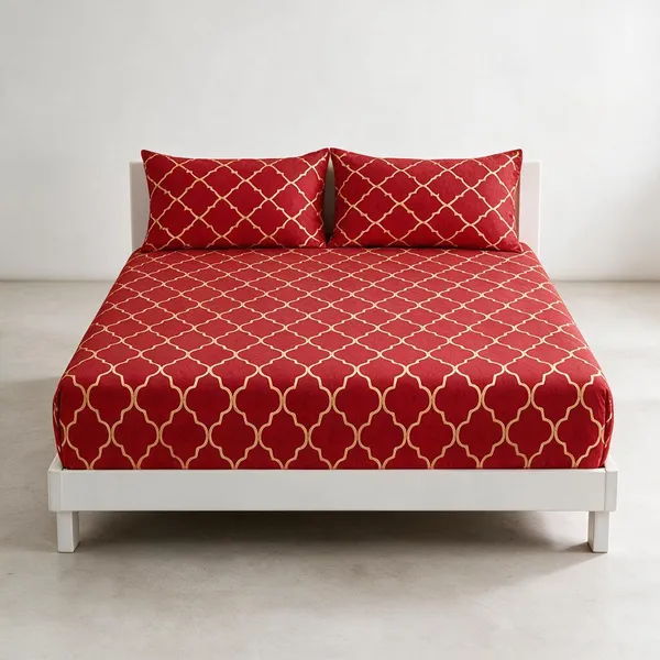 Cotton_Polyester_Blend_Red_Geometric_Print_Fitted_Bedsheet
