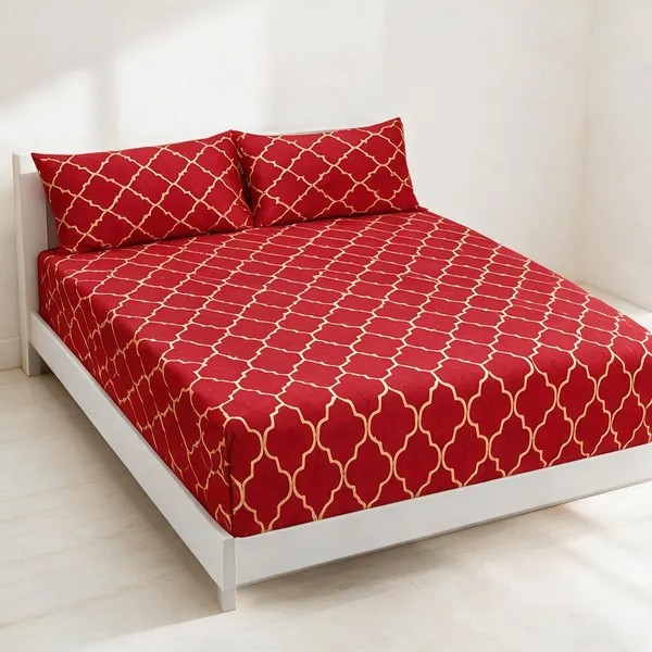 Cotton_Polyester_Blend_Red_Geometric_Print_Fitted_Bedsheet