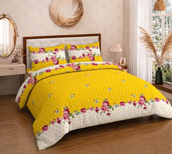 Cotton_Polyester_Blend_Yellow_Floral_Border_Print_Double_Bedsheet