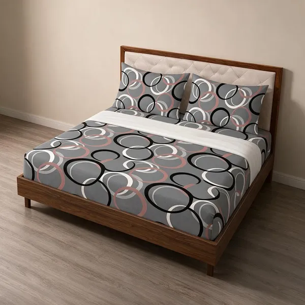 Cotton_Polyester_Blend_Grey_Geometric_Circle_Pattern_Fitted_Bedsheet