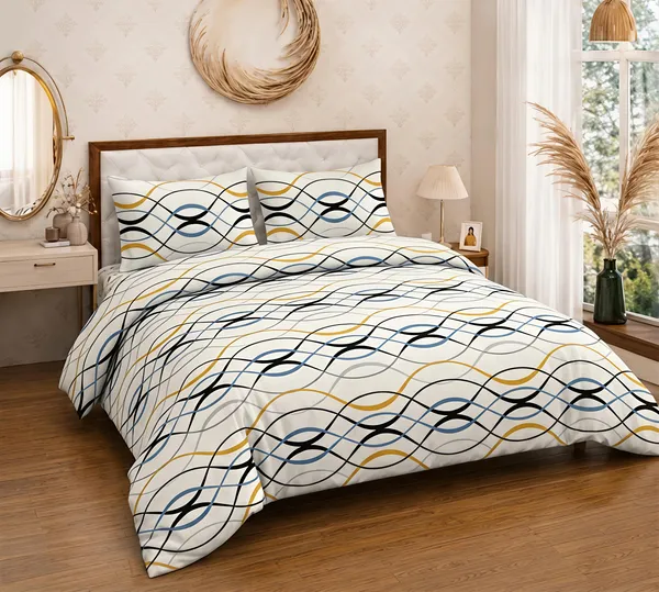 Cotton_Polyester_Blend_White_Geometric_Wave_Print_Double_Bedsheet