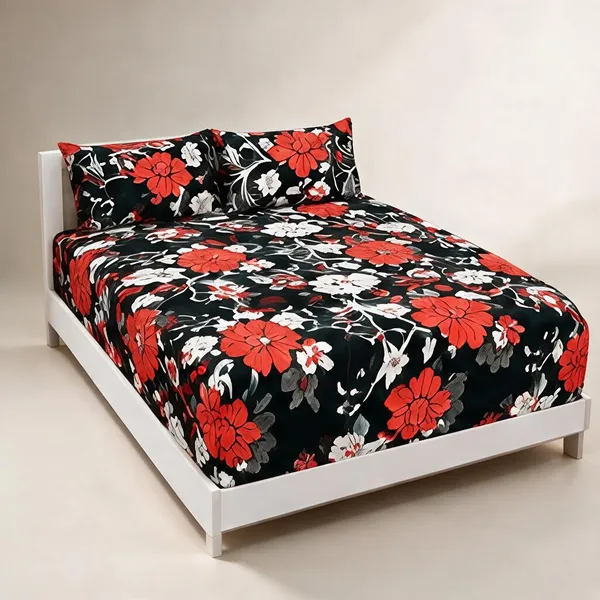 Cotton_Polyester_Blend_Multicolour_Floral_Print_Corner_Fitted_Bedsheet