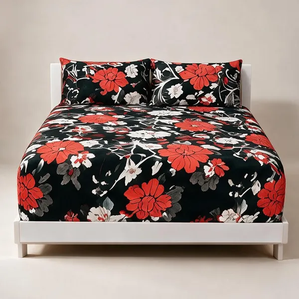 Cotton_Polyester_Blend_Multicolour_Floral_Print_Corner_Fitted_Bedsheet