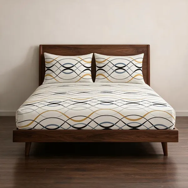 Cotton_Polyester_Blend_White_Abstract_Wave_Print_Fitted_Bedsheet