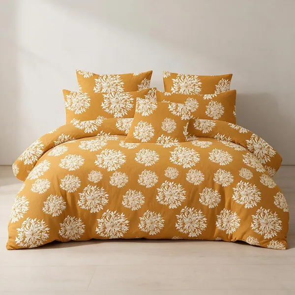 Cotton_Polyester_Blend_Mustard_Floral_Print_Double_Bedsheet