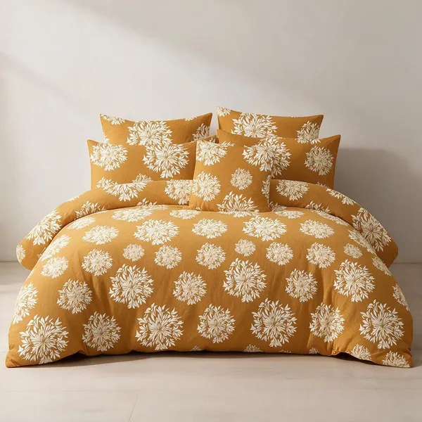 Cotton_Polyester_Blend_Mustard_Floral_Print_Double_Bedsheet
