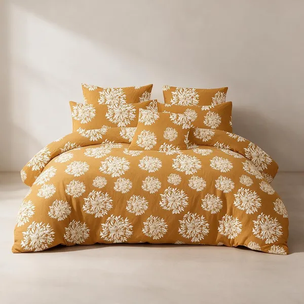 Cotton_Polyester_Blend_Mustard_Floral_Print_Double_Bedsheet