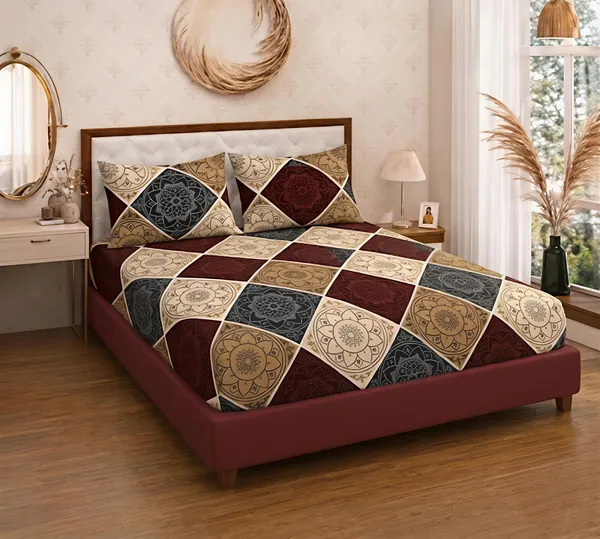 Cotton_Polyester_Blend_Multicolour_Contemporary_Geometric_Print_Fitted_Bedsheet