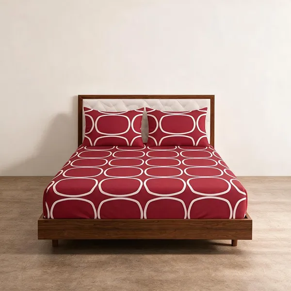 Cotton_Polyester_Blend_Red_Geometric_Print_Fitted_Bedsheet