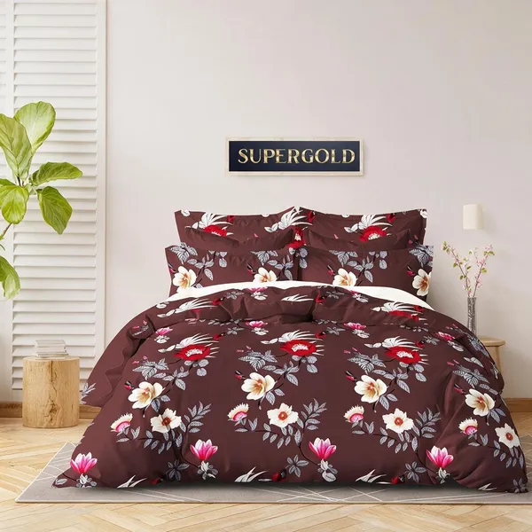Cotton_Polyester_Blend_Maroon_Floral_Print_Double_Bedsheet