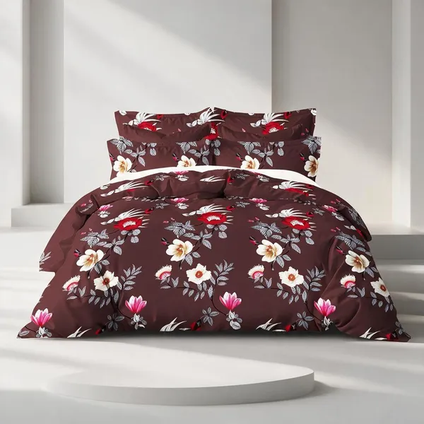 Cotton_Polyester_Blend_Maroon_Floral_Print_Double_Bedsheet