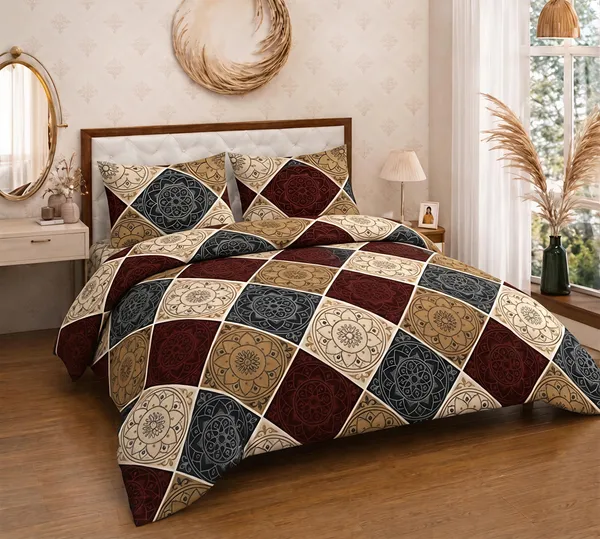 Cotton_Polyester_Blend_Multicolour_Geometric_Medallion_Print_Double_Bedsheet
