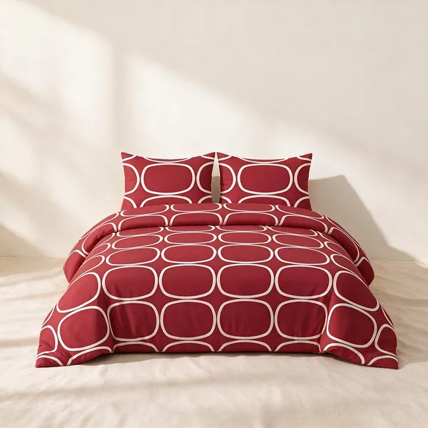 Cotton_Polyester_Blend_Red_Geometric_Round_Print_Double_Bedsheet