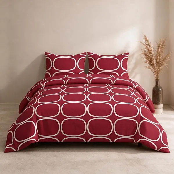 Cotton_Polyester_Blend_Red_Geometric_Round_Print_Double_Bedsheet