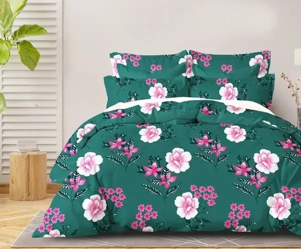 Cotton_Polyester_Blend_Teal_Floral_Print_Double_Bedsheet